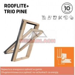 RoofLITE+ Okno dachowe drewniane TRIO PINE 78x118 - Trzyszybowe szybowe + kołnierz TFX uniewrsalny